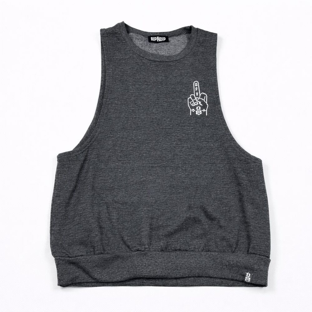 Rebel 8 GFY Womens Fleece Muscle Tank Gray Sleeveless Shirt Casual Top SMALL